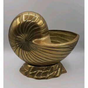 Vintage Large Heavy Brass Nautilus Shell Planter Seashell Hollywood Regency